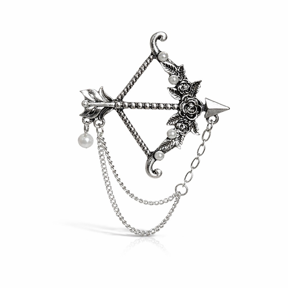 Elegant Silver Bow and Arrow Brooch